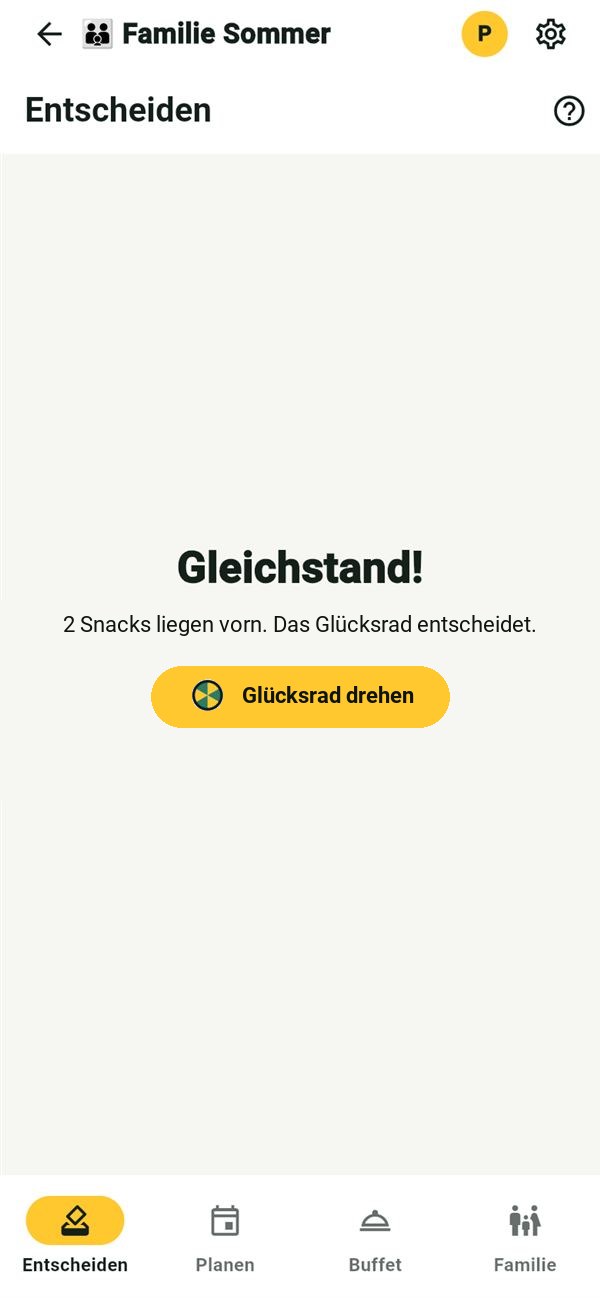 Snackn: Gleichstand, Glücksrad drehen
